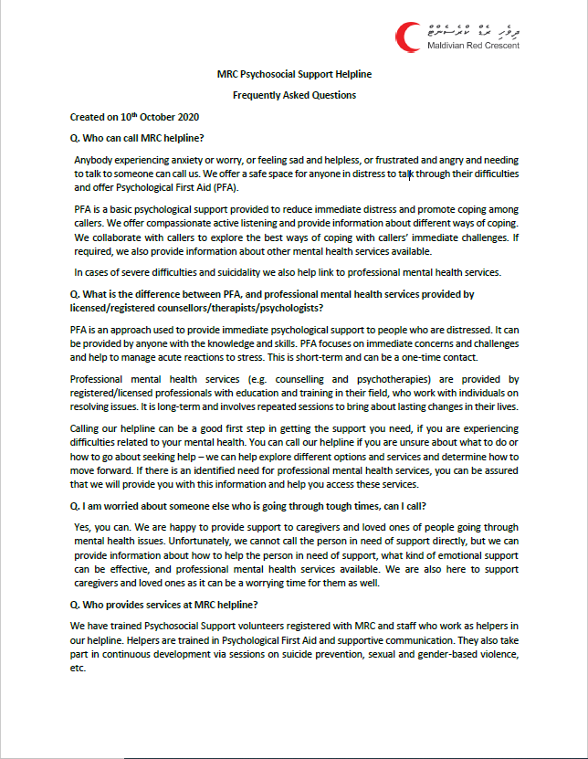 Image of MRC Psychosocial Support Helpline 1425- FAQ (English)